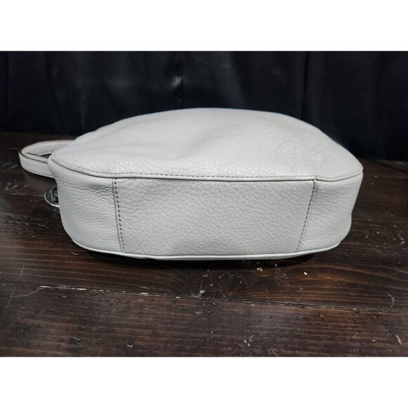 Michael Kors Medium Hammered Leather Messenger Crossbody Purse in Dove Gray - Picture 5 of 7